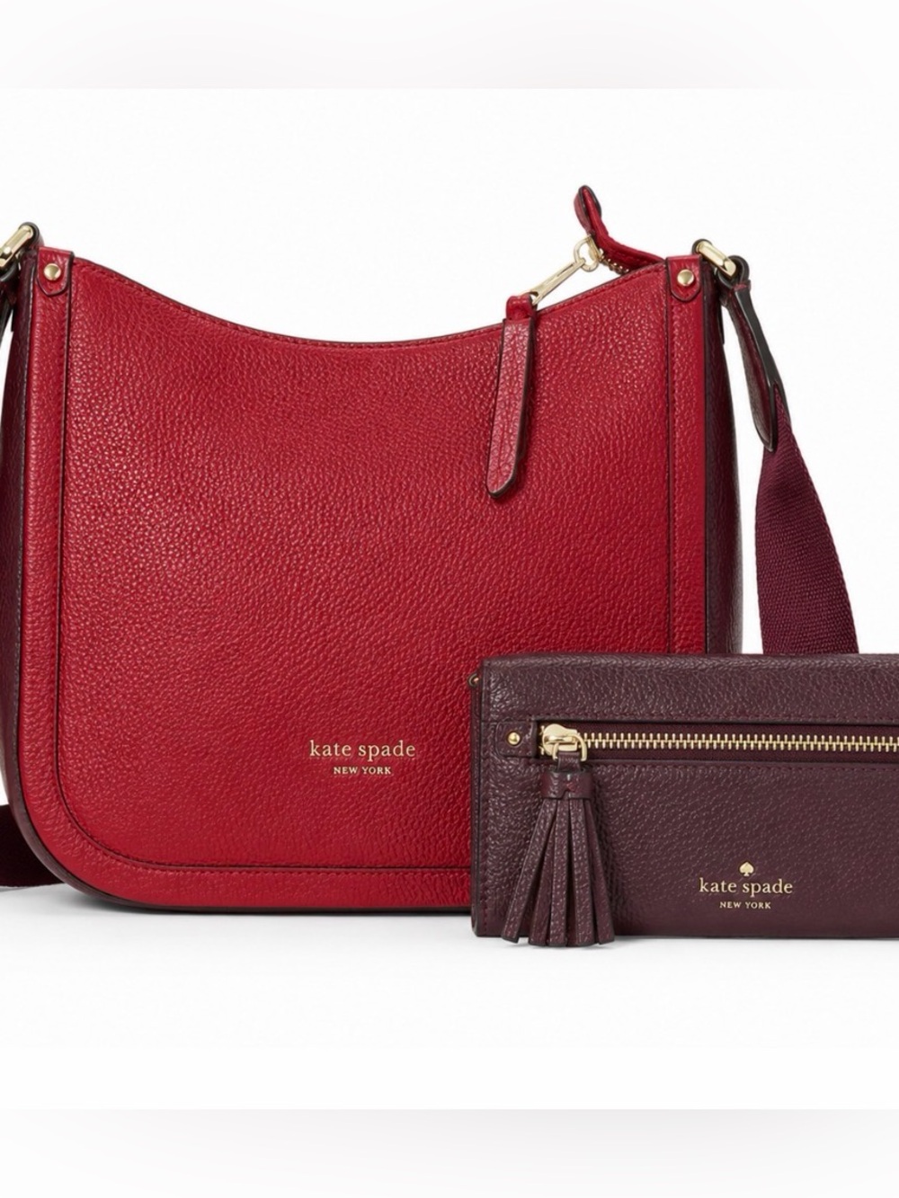 Kate Spade Red Colorblock Leather Crossbody Bag & Burgundy Wallet Set ❤️